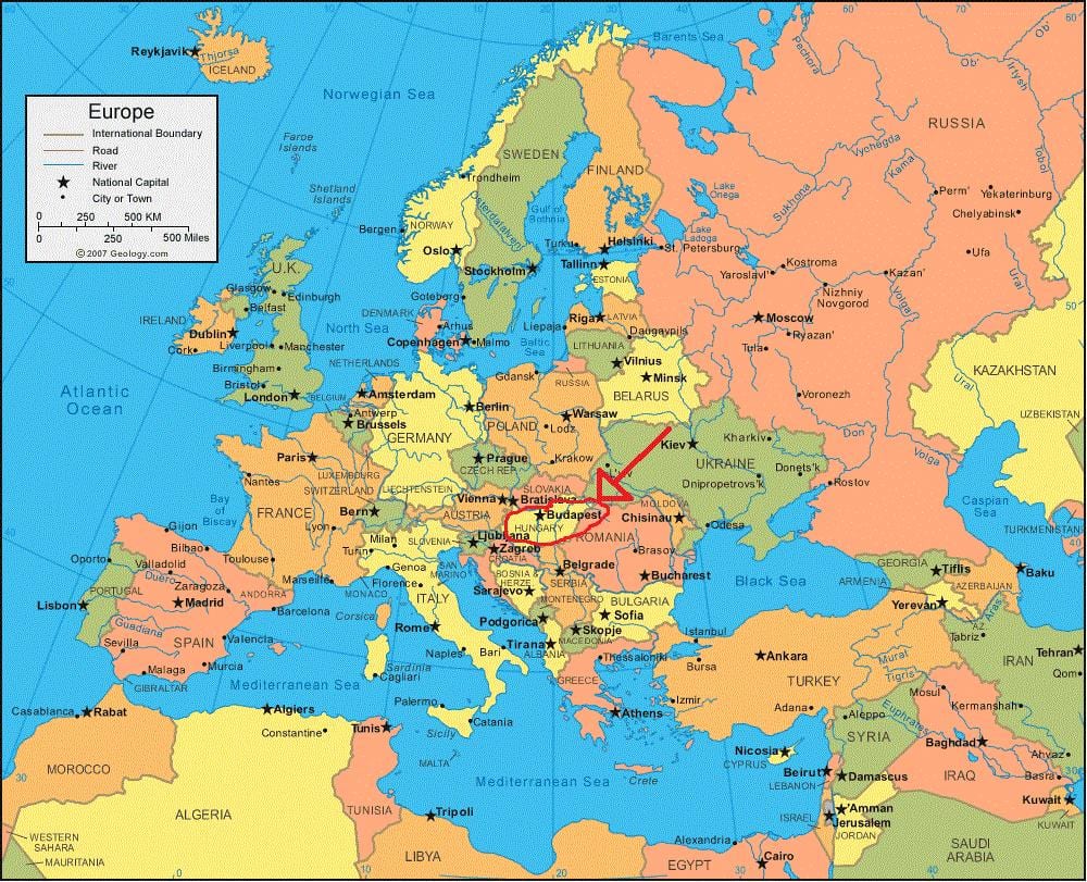 budapešť polohy na mape