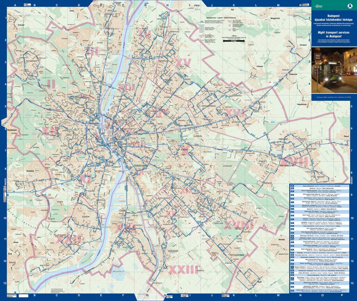 budapešť nočný autobus mapu